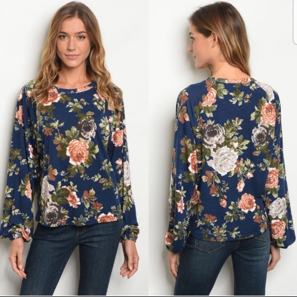 Long sleeve floral print tunic top - Picture 1 of 3